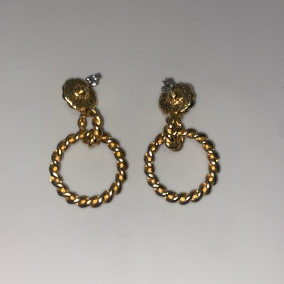 Gold and Red Twisted Hoop Earrings - Picture 2 of 4